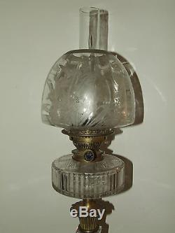 Antique 1800's Messenger Glass Crystal Pedestal GWTW Victorian Banquet Oil Lamp