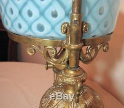 Antique 1800's ornate Victorian brass Murano glass student Harvard oil lamp