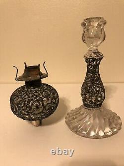 Antique 1800s French Baccarat Crystal Oil Lamp with Victorian Style Pewter Overlay