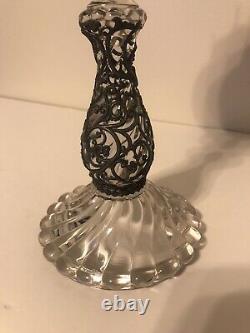 Antique 1800s French Baccarat Crystal Oil Lamp with Victorian Style Pewter Overlay