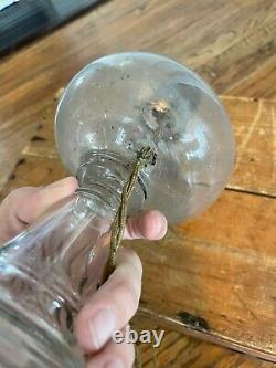 Antique 1800s Victorian Glass Kerosene Oil Farm Bottle Lamp Socket Plug Electric