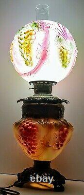 Antique 1880-90's Embossed Grape Vine Converted Kerosene Oil GWTW Parlor Lamp