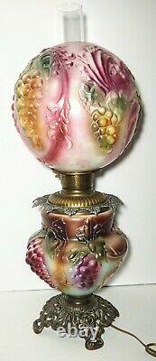 Antique 1880-90's Embossed Grape Vine Converted Kerosene Oil GWTW Parlor Lamp
