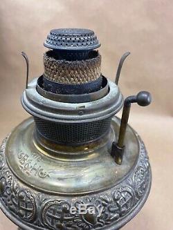 Antique 1889 B&H Bradley Hubbard Table Oil Kerosine Lamp Cast Brass Ornate 12 T
