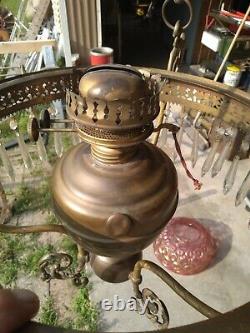 Antique 1890 Hanging Victorian Oil Lamp Chandelier RARE SHADE Estate Sale Find