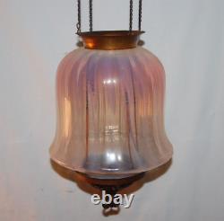 Antique 1890's Victorian Opalescent Hall Light Cranberry + White