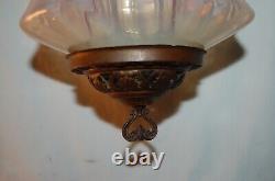 Antique 1890's Victorian Opalescent Hall Light Cranberry + White