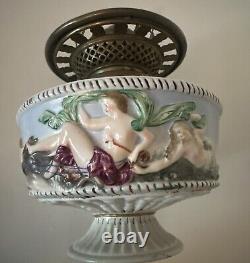 Antique 18th C Joseph Gaspard Robert French Porcelain Oil Lamp Neptune & Mermaid