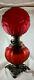 Antique 1904 Fostoria Red Beaded Acanthus Gone With the Wind Oil Lamp