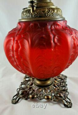 Antique 1904 Fostoria Red Beaded Acanthus Gone With the Wind Oil Lamp