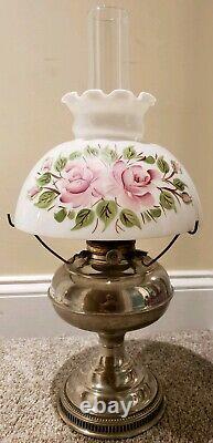 Antique 1905 RAYO Socony Victorian Nickel GWTW Kerosene Oil Table Lamp with Shade