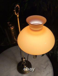 Antique 19th Century 57CM Brass Student Oil Lamp Converted to electric + Shade