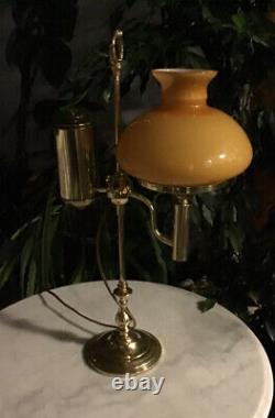 Antique 19th Century 57CM Brass Student Oil Lamp Converted to electric + Shade