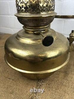 Antique 19th Century Brass Hanging Lamp Ornate Church Oil Lamp 27