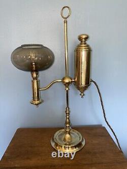 Antique 19th Century Brass Students Converted Oil Lamp