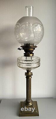 Antique 19th Century Victorian Brass And Glass Hinks Corinthian Column Oil Lamp