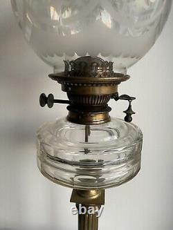 Antique 19th Century Victorian Brass And Glass Hinks Corinthian Column Oil Lamp