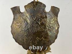 Antique 19th Century Victorian Brass Whale Oil Lamp with Eagle Decorations