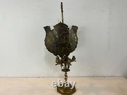 Antique 19th Century Victorian Brass Whale Oil Lamp with Eagle Decorations