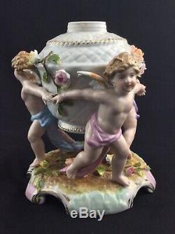 Antique 19th century Coburg Germany porcelain figural Putti Cherub oil lamp