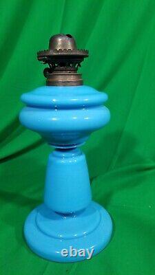 Antique 19th century Hand blown liegoise blue opaline glass oil lamp Miller co