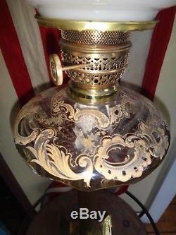 Antique 36 Victorian Brass Banquet Oil Lamp Brighton Blown Milk Glass GWTW