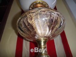 Antique 36 Victorian Brass Banquet Oil Lamp Brighton Blown Milk Glass GWTW