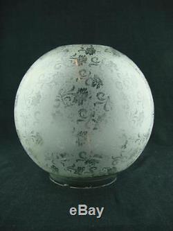 Antique Art Nouveau Design Fully Etched Glass Globe Duplex Oil Lamp Shade
