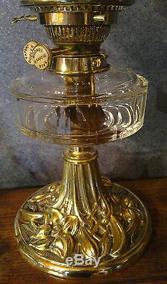 Antique Art Nouveau Oil Lamp Hinks & Son with Etched Shade Duplex Rise & Fall