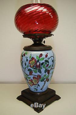 Antique Art Nouveau Porcelain French Faience Roses Old Oil Kerosene Gwtw Lamp