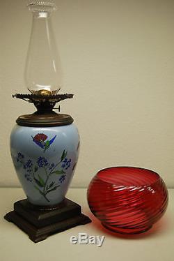 Antique Art Nouveau Porcelain French Faience Roses Old Oil Kerosene Gwtw Lamp