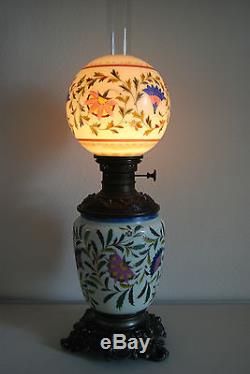 Antique Art Nouveau Victorian French Enamel Vintage Old Oil Kerosene Gwtw Lamp