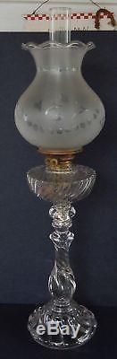 Antique BACCARAT French Crystal Kerosene Oil Banquet Lamp Astral Etched Shade