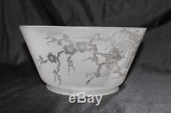 Antique Bamboo Swallow Cherry Blossom Etched Glass Gas Oil Shade #2 Fitter 4.75