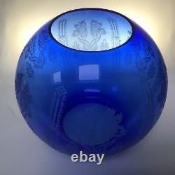 Antique Banquet Oil Lamp Cobalt Blue Glass Font And Shade 34 Tall