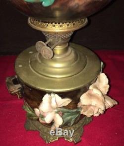 Antique Banquet Victorian Oil Kerosene Hand Painted Floral Lamp