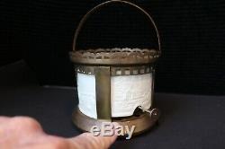 Antique Bisque Tile Lithophane Oil Lamp Tea Coffee Warmer Victorian c1900