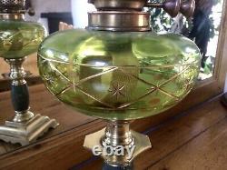 Antique Bohemian Glass Oil Lamp Moser Gilded Cut Glass Font