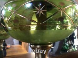 Antique Bohemian Glass Oil Lamp Moser Gilded Cut Glass Font