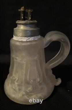 Antique Boston & Sandwich Frosted Glass Whale Oil Finger Lamp