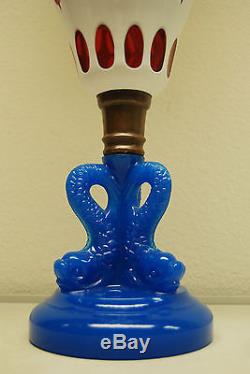 Antique Boston Sandwich Glass Eapg Victorian Dolphin Old Oil Kerosene Lamp Gwtw