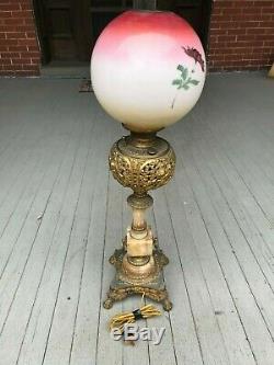 Antique Bradley Hubbard B&H Victorian Banquet Alabaster Cherub Kerosene Oil Lamp