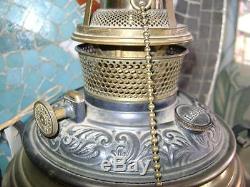 Antique Bradley Hubbard Oil Table Lamp Brass Arts Crafts Iron Gothic Victorian