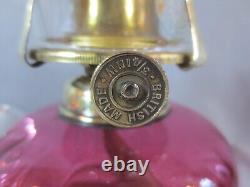 Antique Brass And Cranberry Glass Finger Oil Lamp & Chimney