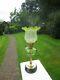 Antique Brass And Green Glass Oil Lamp With Original Tulip Shade & Chimney