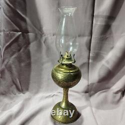 Antique Brass Arts and Crafts Oil Lamp Engraved Ornate Animals Lodge Farmhouse