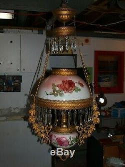 Antique Brass B & H Bradley & Hubbard Hanging Oil Lamp