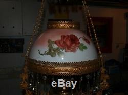 Antique Brass B & H Bradley & Hubbard Hanging Oil Lamp