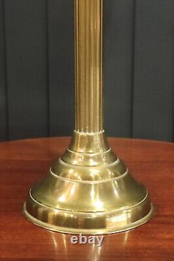 Antique Brass Banquet Oil Lamp Duplex Burner Cranberry Etched Glass Shade (71cm)