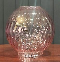 Antique Brass Banquet Oil Lamp Duplex Burner Cranberry Etched Glass Shade (71cm)